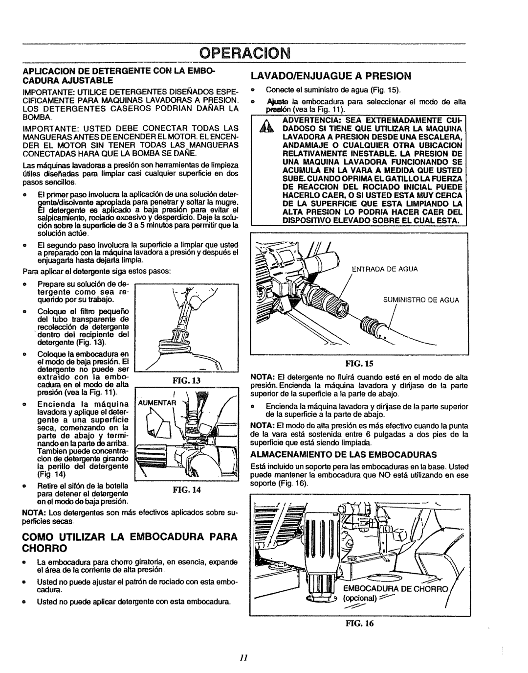 Sears 580.7515 E1 deterlentees apticado a presk.n,para evitar.el, Extraido con la embo Caduraen et mode de alta, Aumentar 