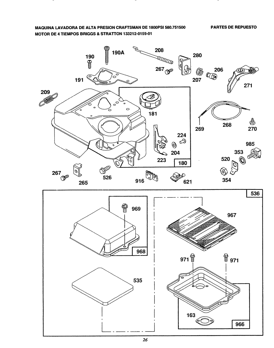 Sears 580.7515 manual 280 190 190A 206, 209 181 268 269270 224 985, 223 520 267 526, 265 969 967 971971 535 163 