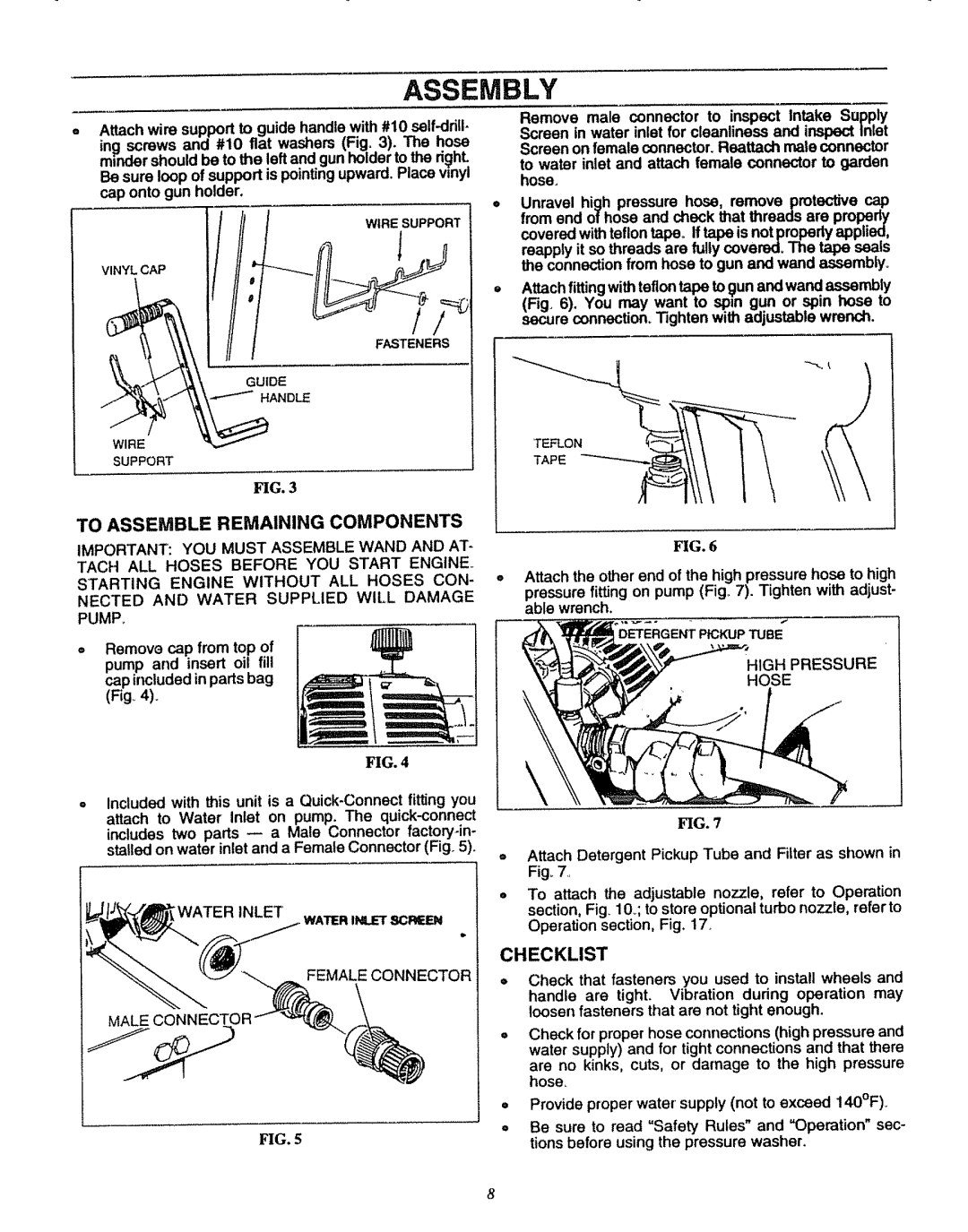 Sears 580.7515 manual Checklist, Wire Support, Detergent Pickup Tube 