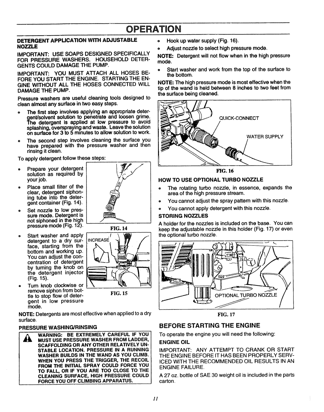 Sears 580.7515 manual Operation, Before Starting The Engine, Fig 