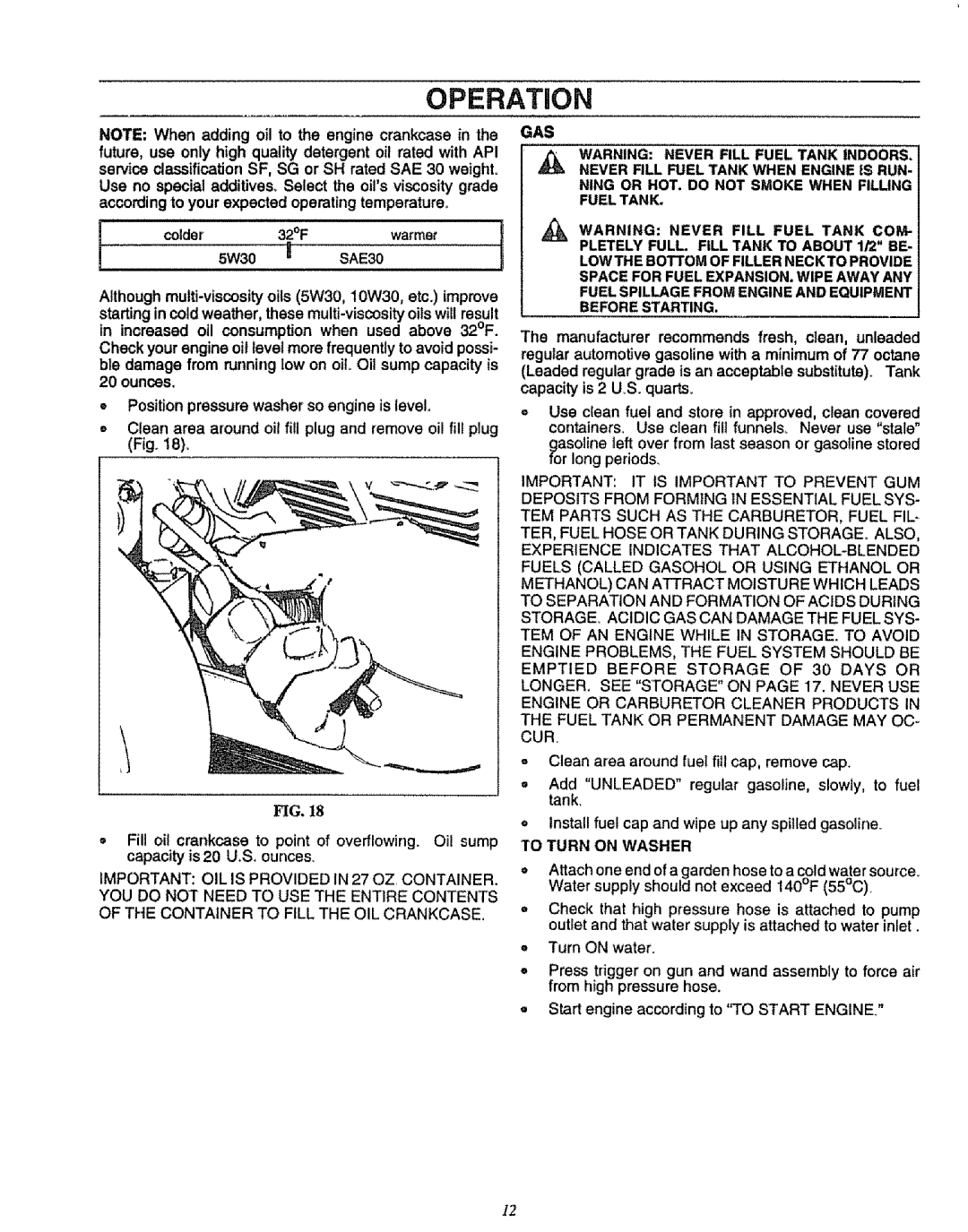 Sears 580.75151 manual Operation, Colder32Fwarmer, To Turn on Washer 