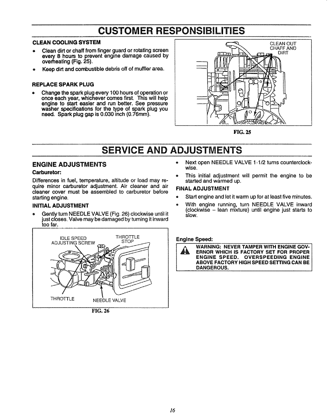 Sears 580.75151 manual Service, Engine Adjustments, Carburetor 