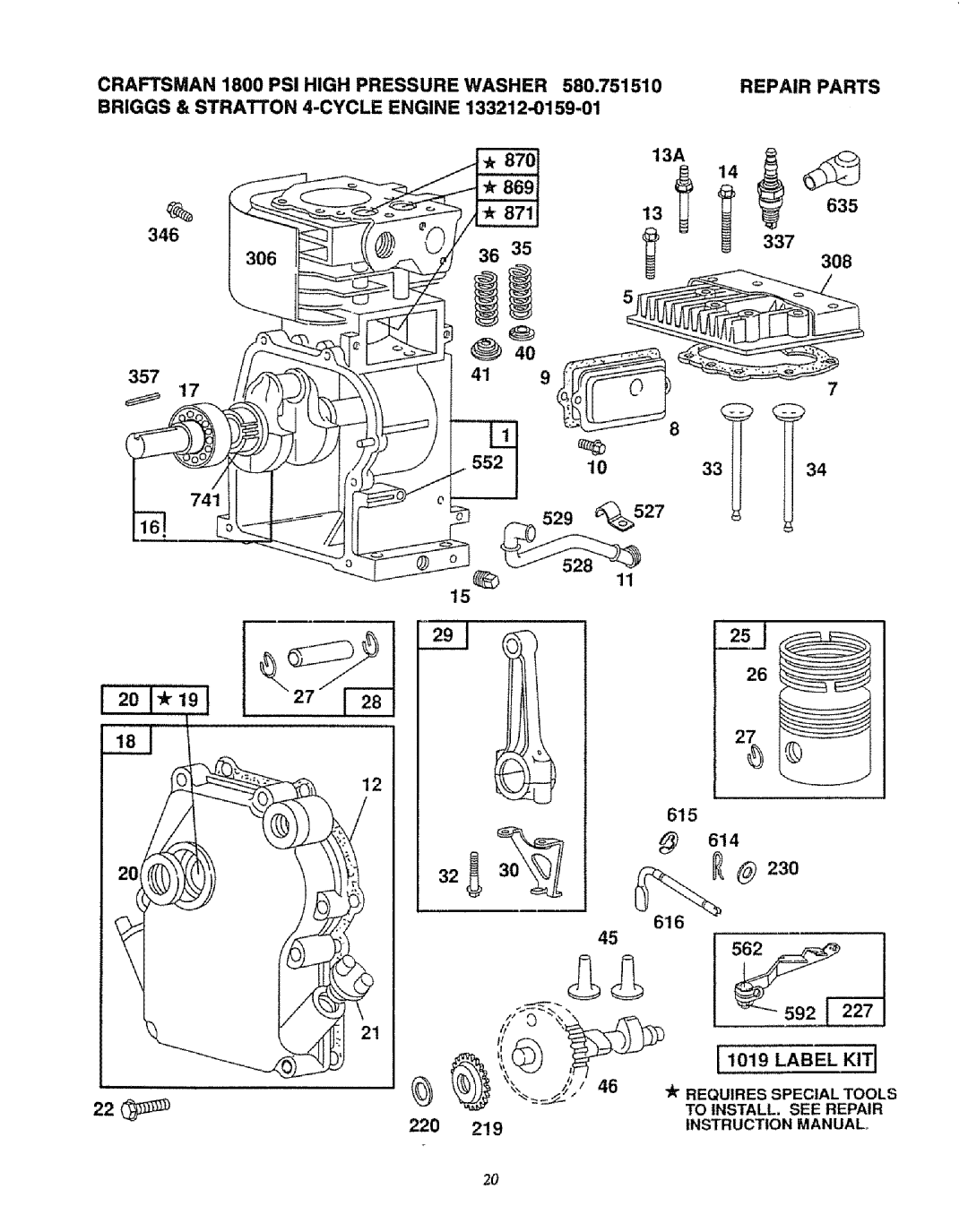 Sears 580.75151 manual Craftsman 1800 PSi High Pressure Washer, Briggs & Stratton 4-CYCLE Engine, 220 