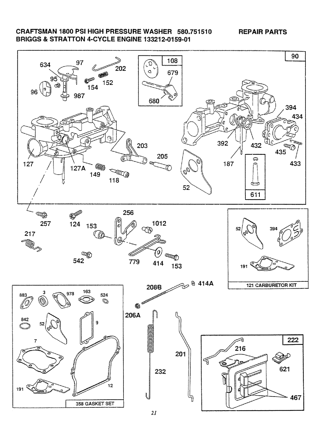 Sears 580.75151 manual 202, 256, 217, 392, 779 414, 206A 216 201 232 621 467 