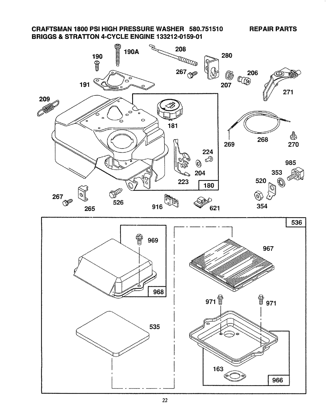 Sears 580.75151 manual 271, 269 268 270, 985, 353, 223 520, 916 969 967 971 535 966 