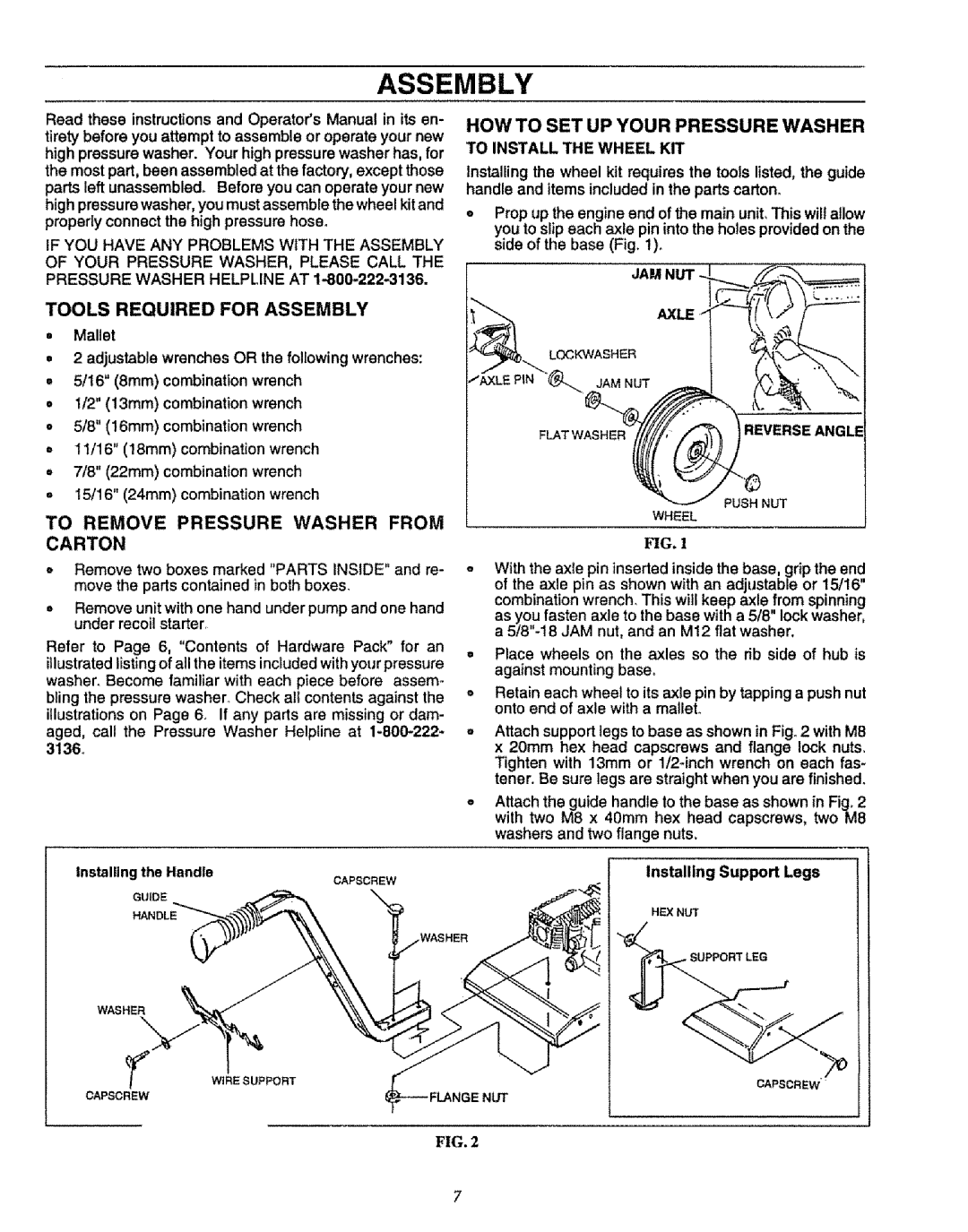 Sears 580.75151 manual Tools Required for Assembly, To Remove Pressure Washer from 