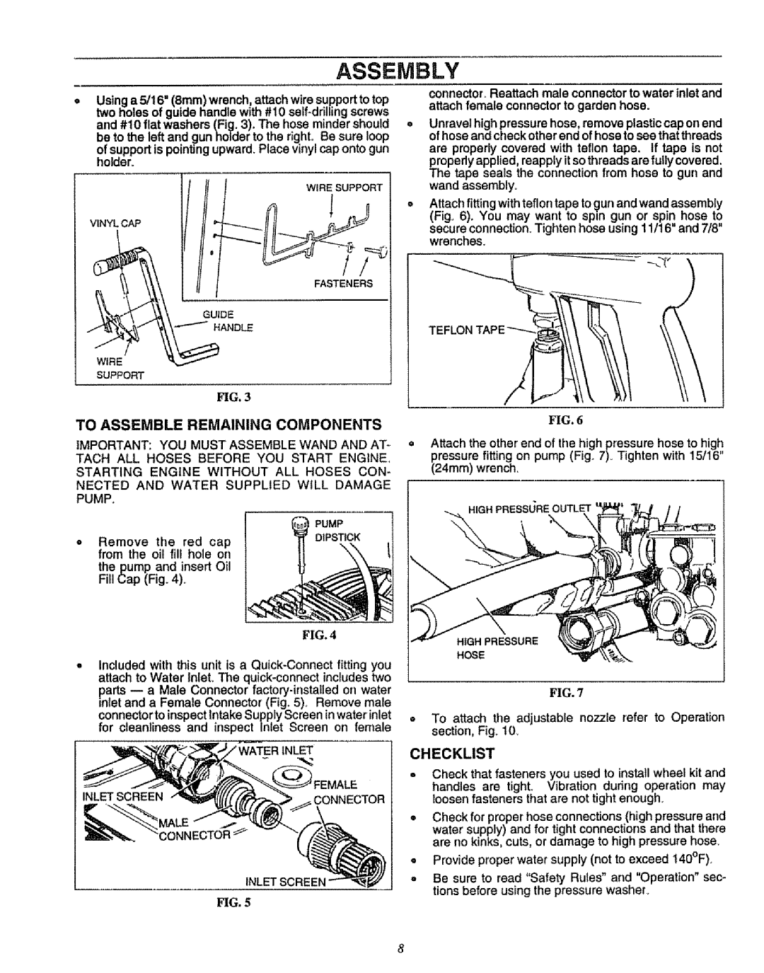 Sears 580.75151 manual Checklist, Pump 