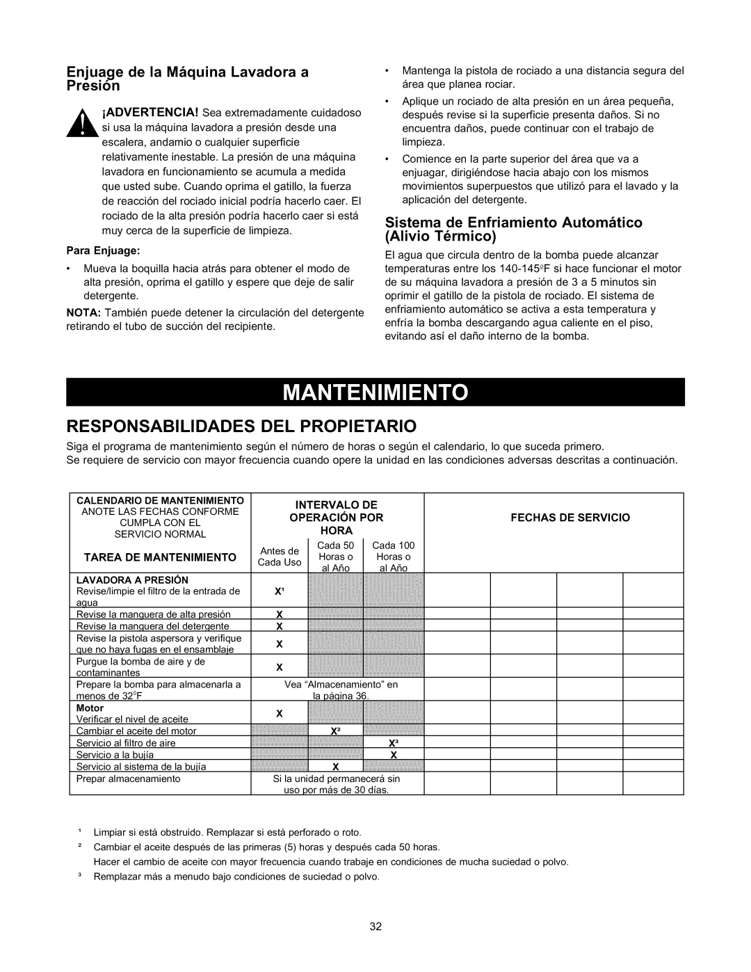 Sears 580.76101 owner manual Responsabilidades DEL Propietario, Enjuage de la Mquina Lavadora a Presion 