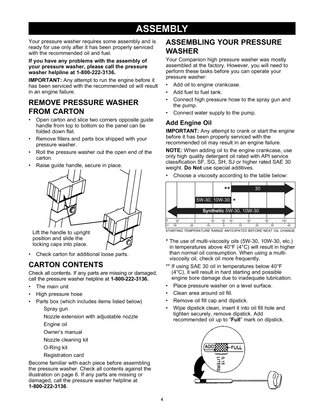 Sears 580.76101 owner manual Remove Pressure Washer From Carton, Assembling Your Pressure, Carton Contents 