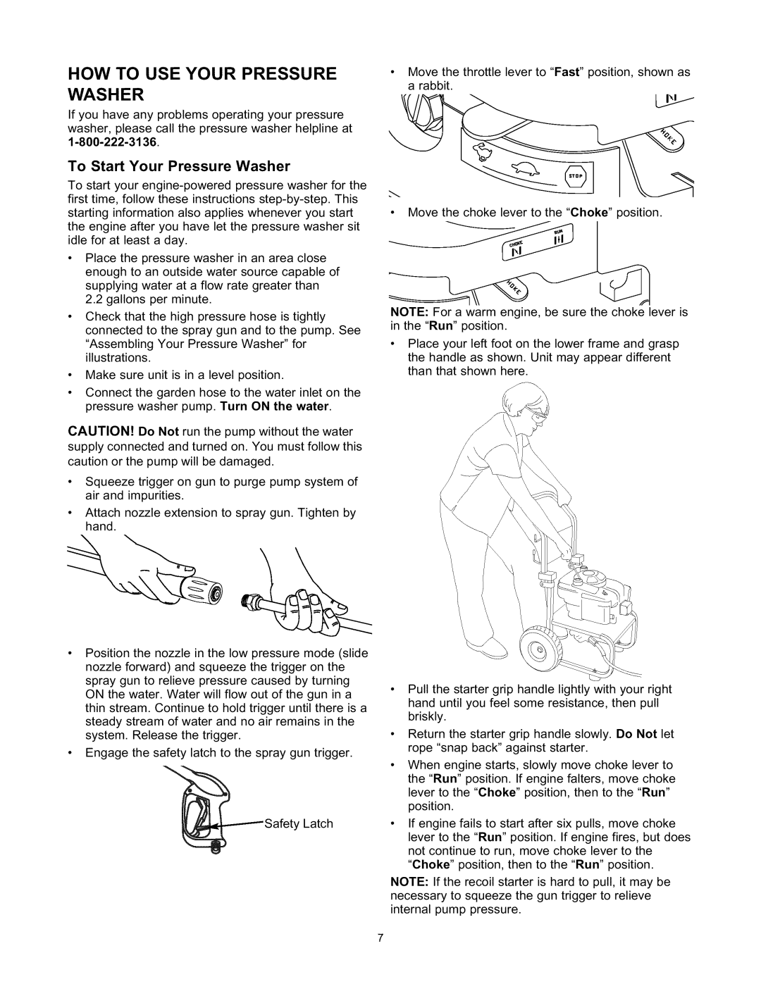 Sears 580.76101 owner manual HOW to USE Your Pressure Washer, To Start Your Pressure Washer 