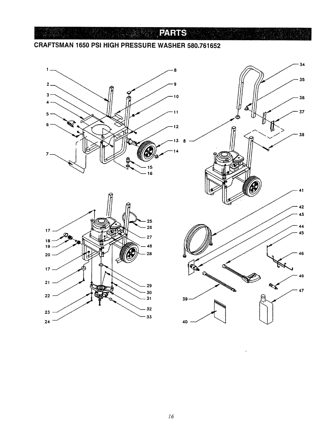 Sears 580.761652 manual Craftsman 1650 PSI High Pressure Washer 580,761652 