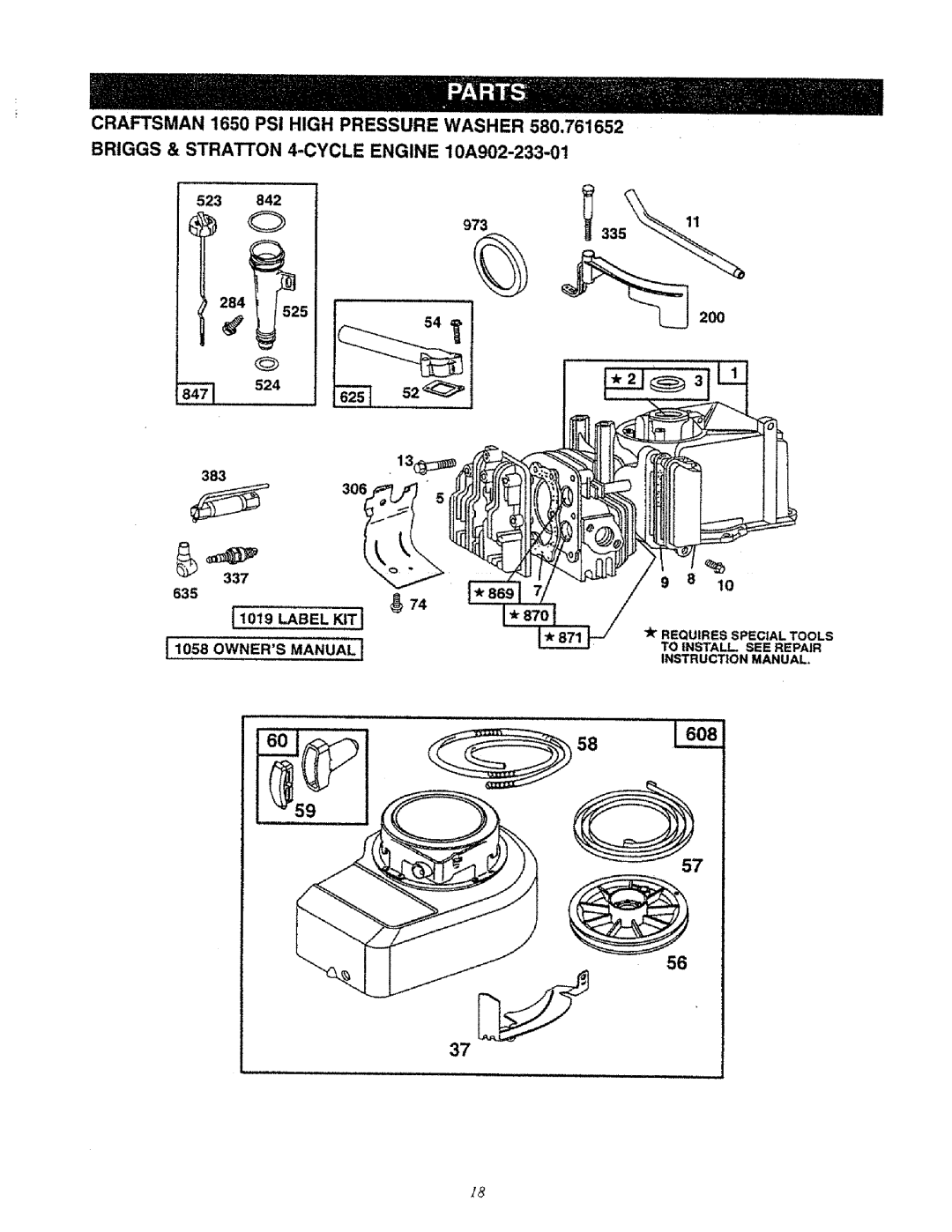 Sears 580.761652 manual 523 973, 524, 337, Label Kiti 