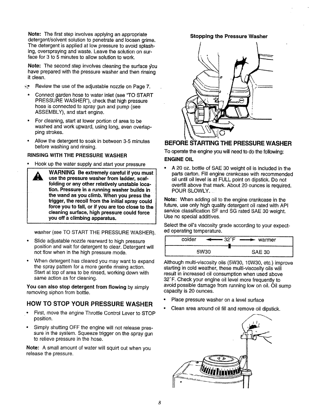 Sears 580.761652 manual HOW to Stop Your Pressure Washer, Before Starting the Pressure Washer, Stopping the Pressure Washer 