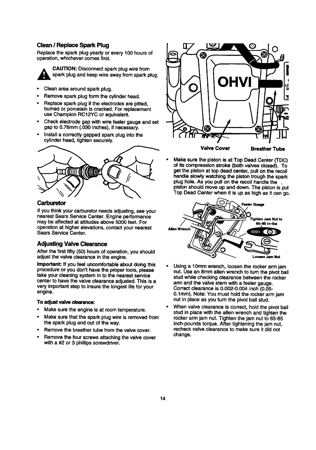 Sears 580.768050 manual Carburetor 