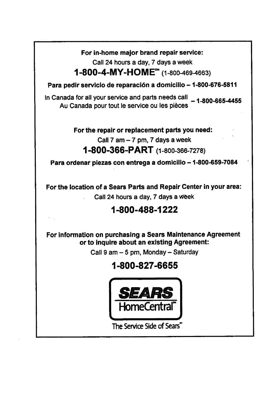 Sears 580.768050 manual Sears 