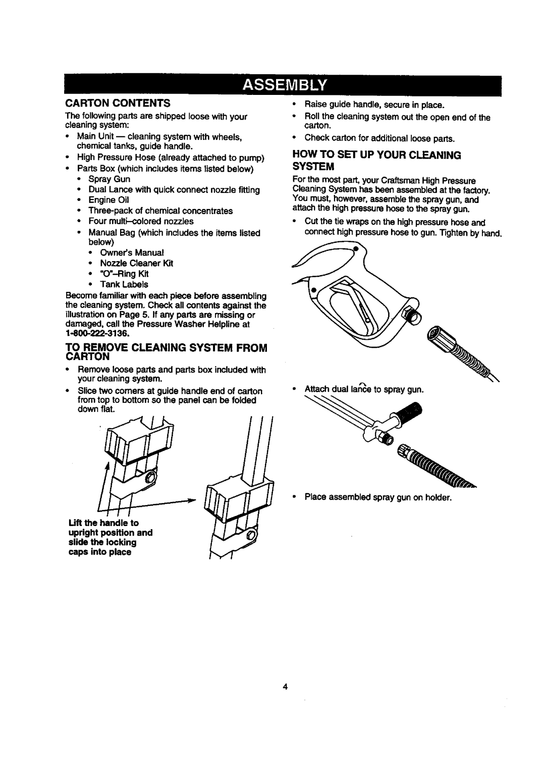 Sears 580.768050 manual Carton Contents, To Remove Cleaning System from Carton, HOW to SET UP Your Cleaning System 