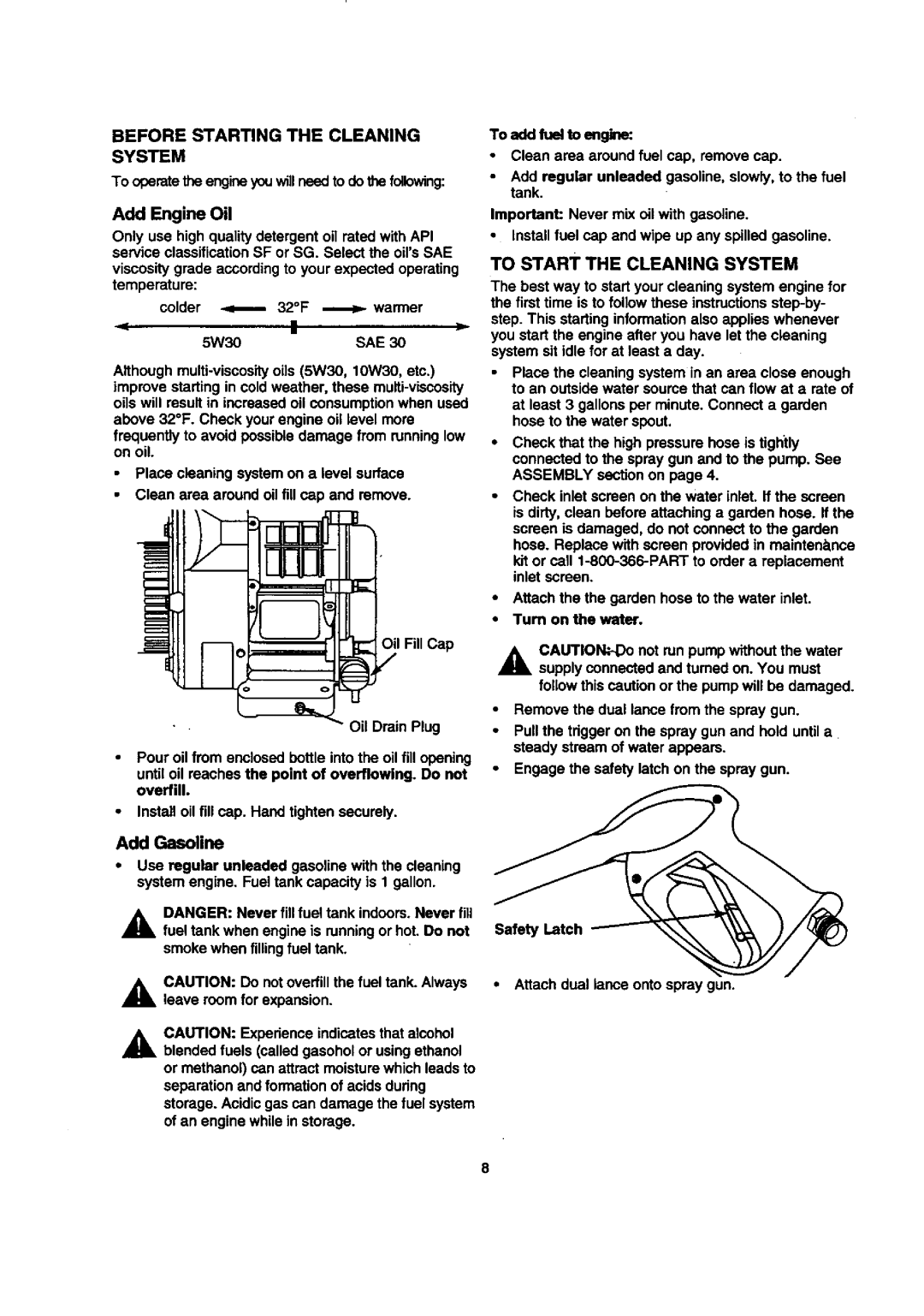 Sears 580.768050 manual To Start The Cleaning System 