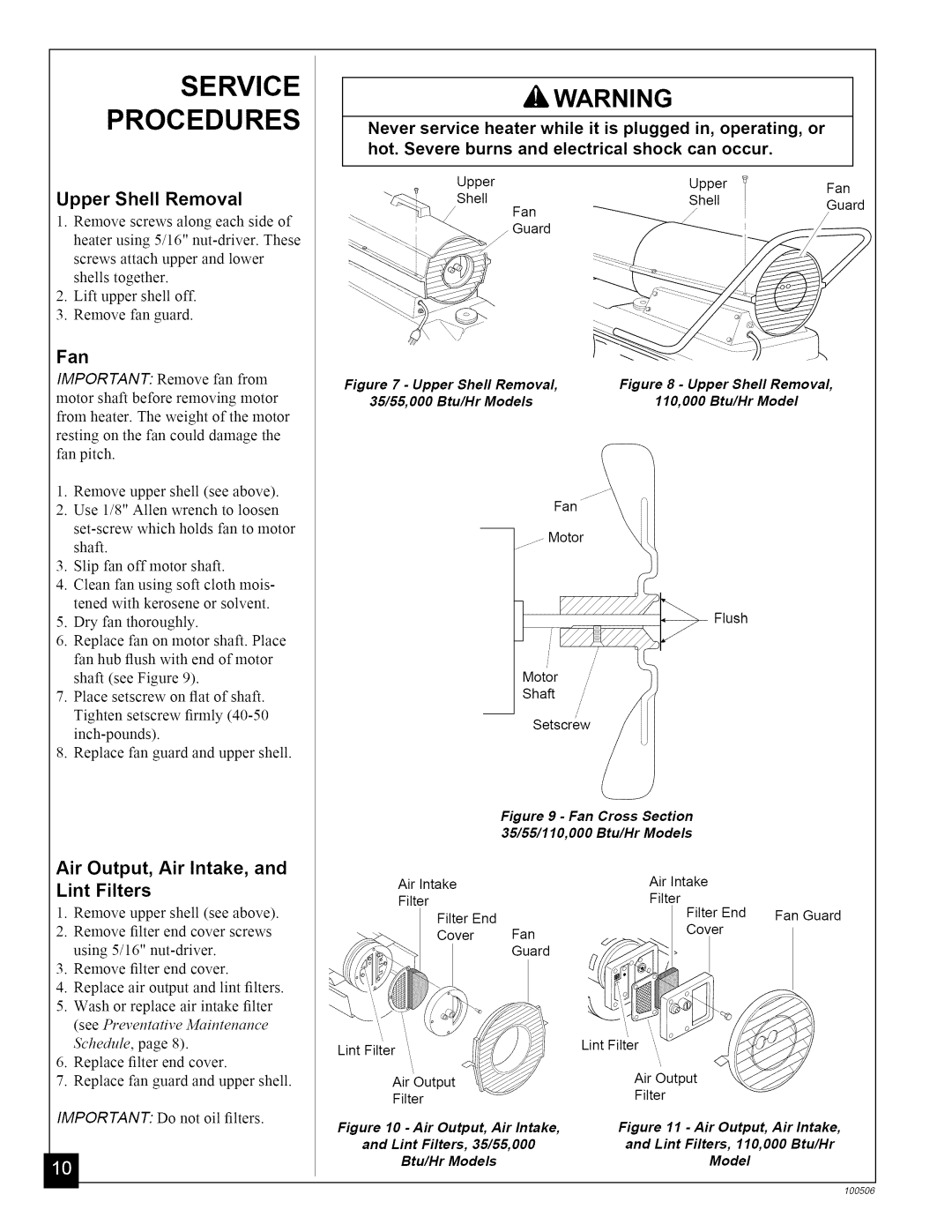 Sears 583.35682, 583.35683, 583.3565 Service Procedures, Upper Shell Removal, Air Output, Air Intake, and Lint Filters 