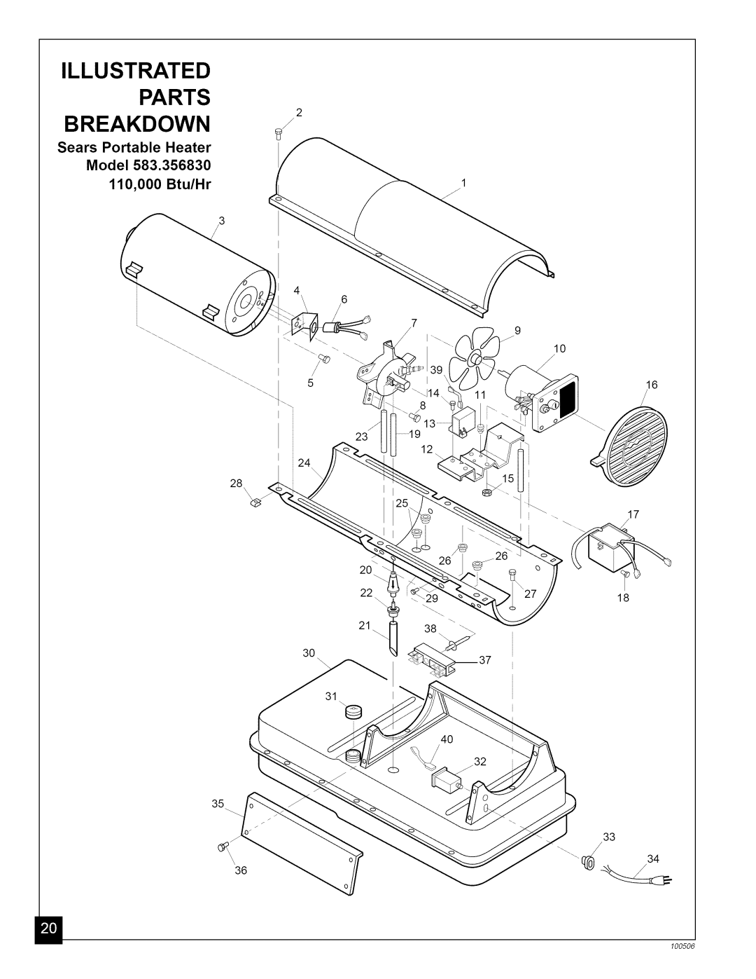 Sears 583.3565, 583.35683, 583.35682 owner manual Sears Portable Heater Model 110,000 Btu/Hr 