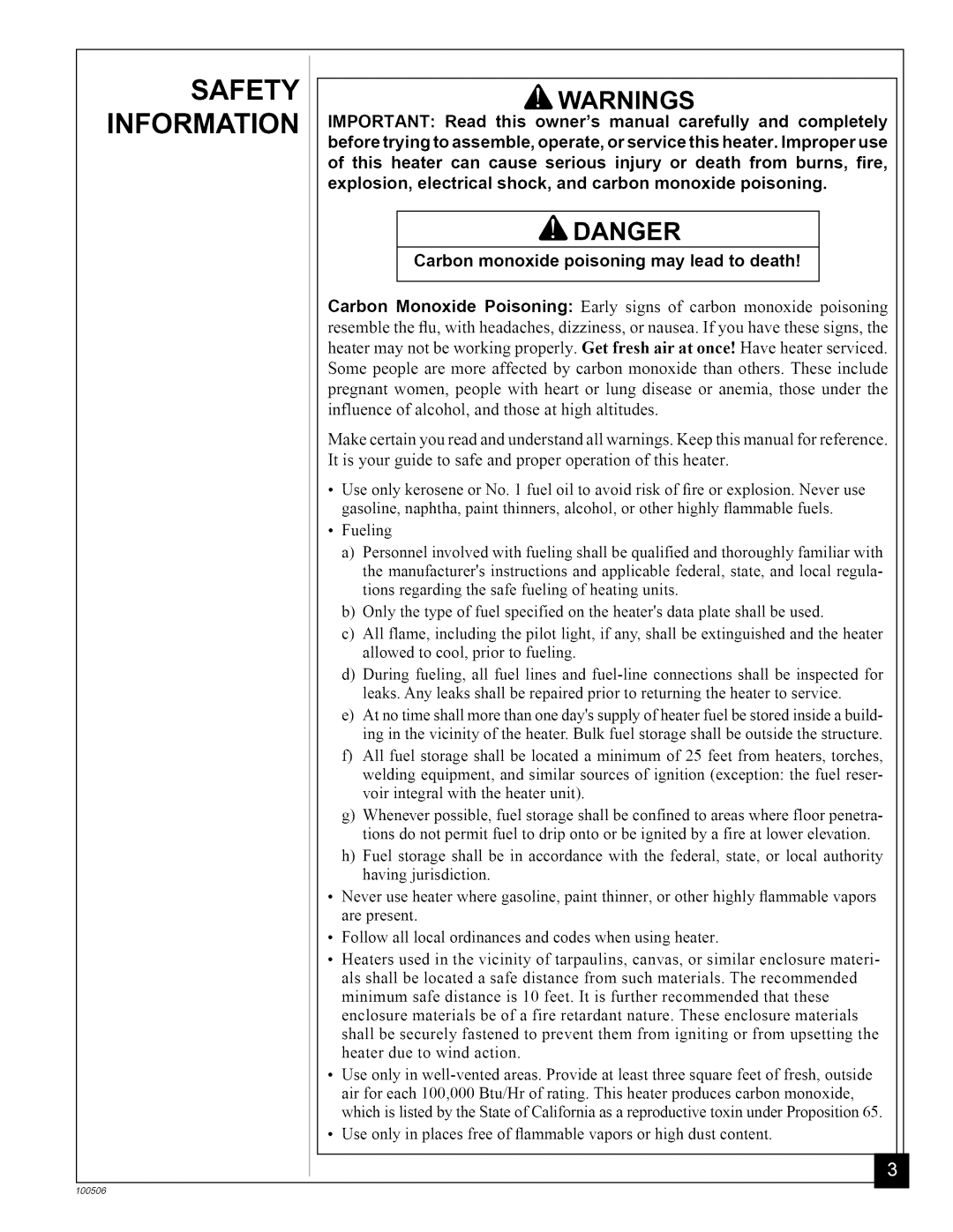 Sears 583.35683, 583.35682, 583.3565 owner manual Safety Information, Carbon monoxide poisoning may lead to death 