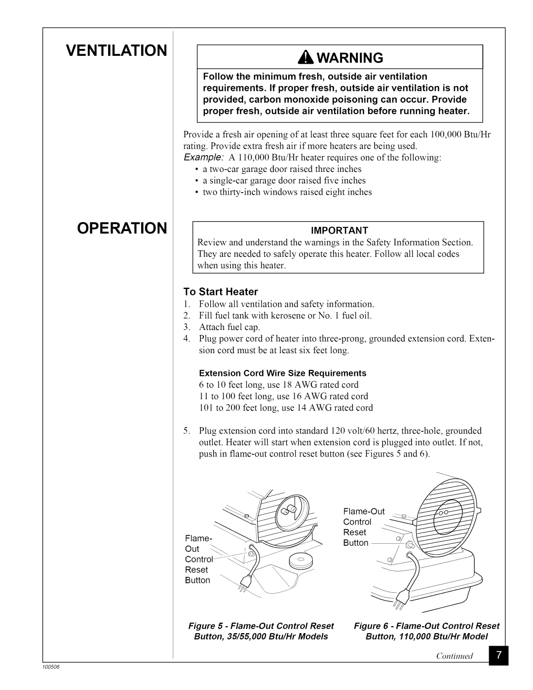 Sears 583.35682, 583.35683, 583.3565 owner manual Ventilation, To Start Heater 