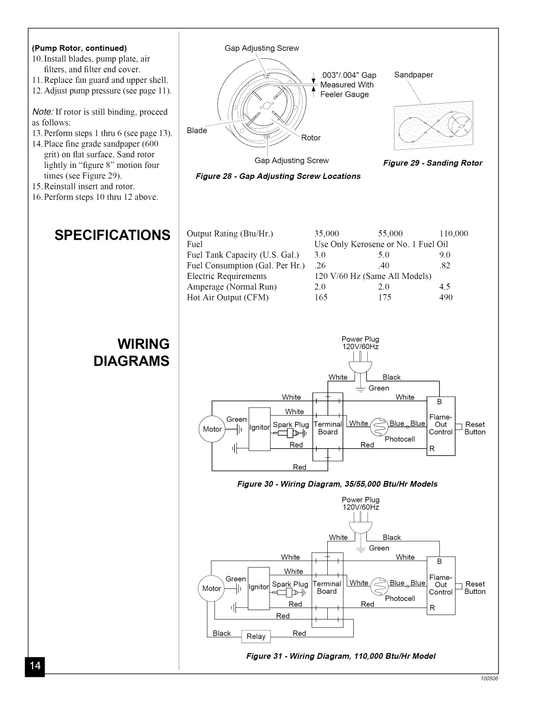 Sears 583.3565, 583.35683, 583.35682 Specifications, Wiring Diagrams, Pump Rotor, continued, rerminallBlueBlUelCoCBoard 