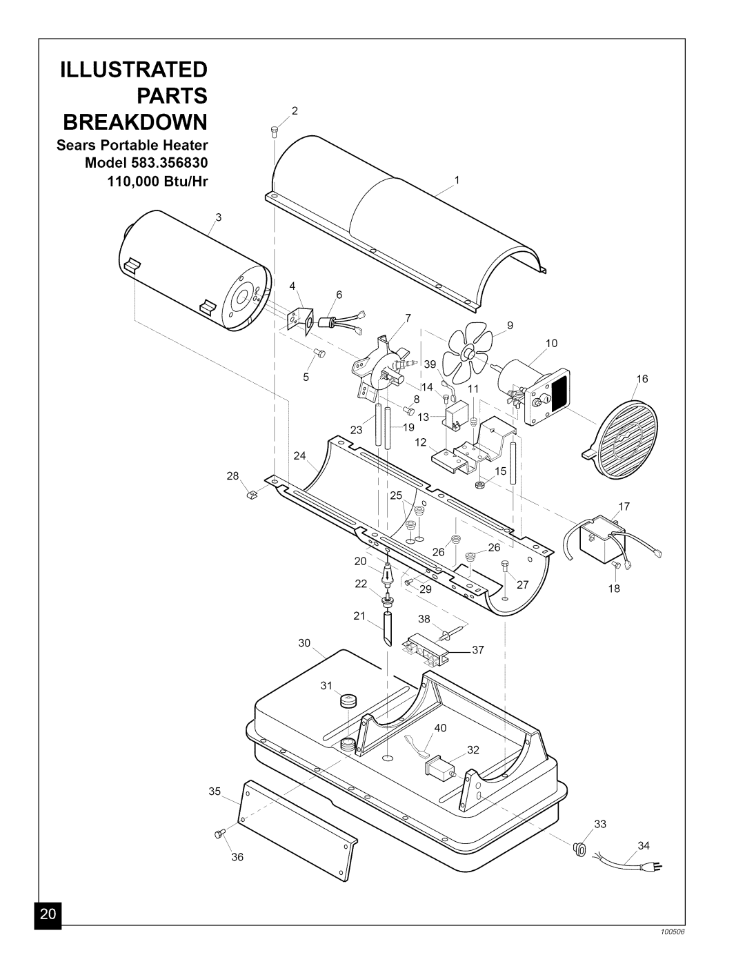 Sears 583.3565, 583.35683, 583.35682 Sears Portable Heater Model 110,000 Btu/Hr, Illustrated Parts Breakdown, 2138, 10050d 