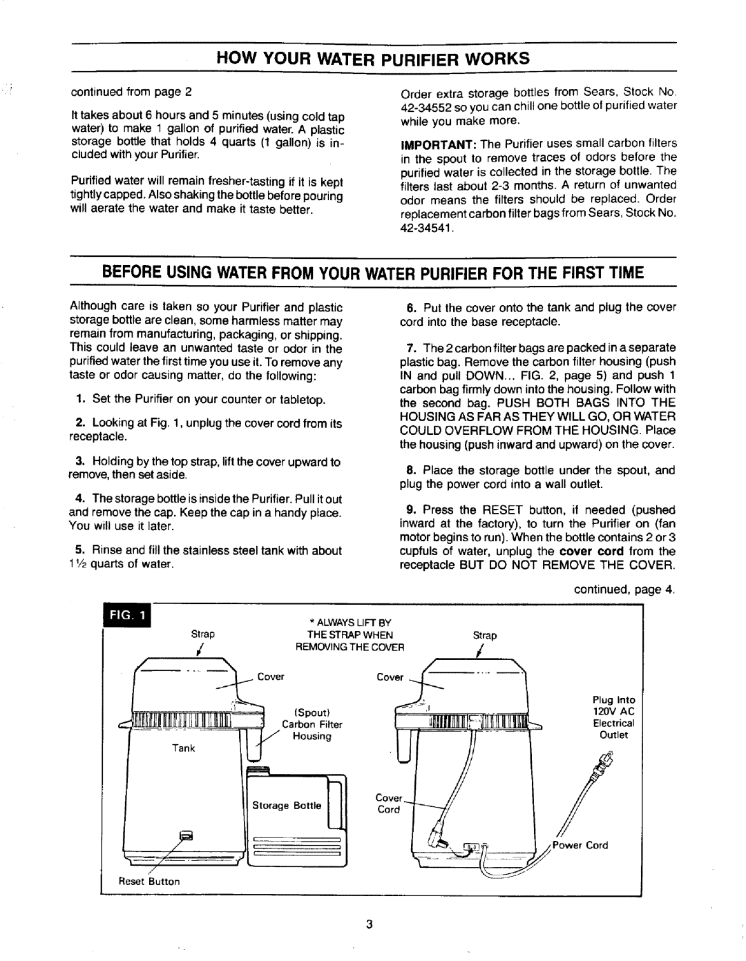 Sears 625.3444 owner manual Always Lift by 