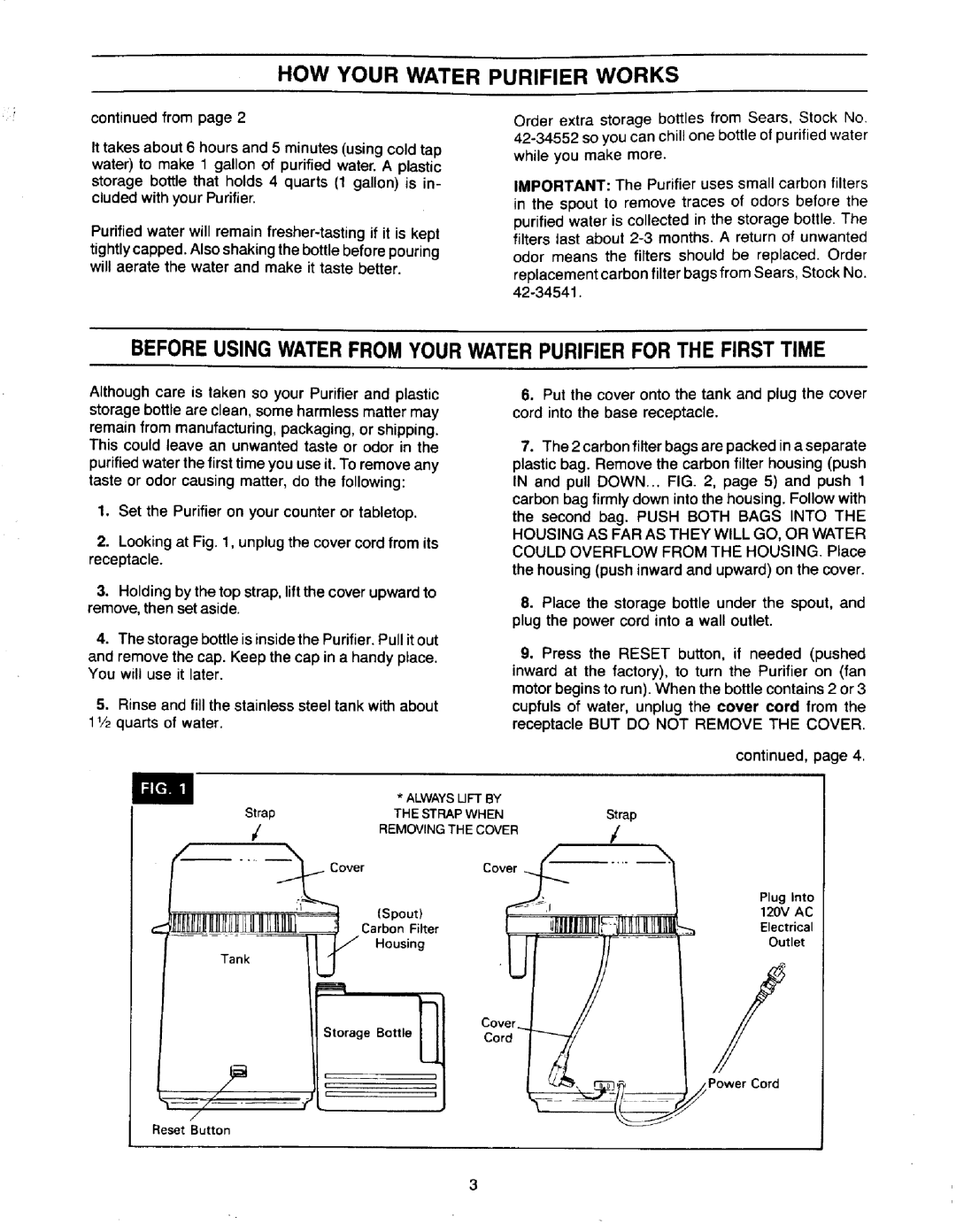 Sears 625.3444 owner manual How Your Water Purifier Works 