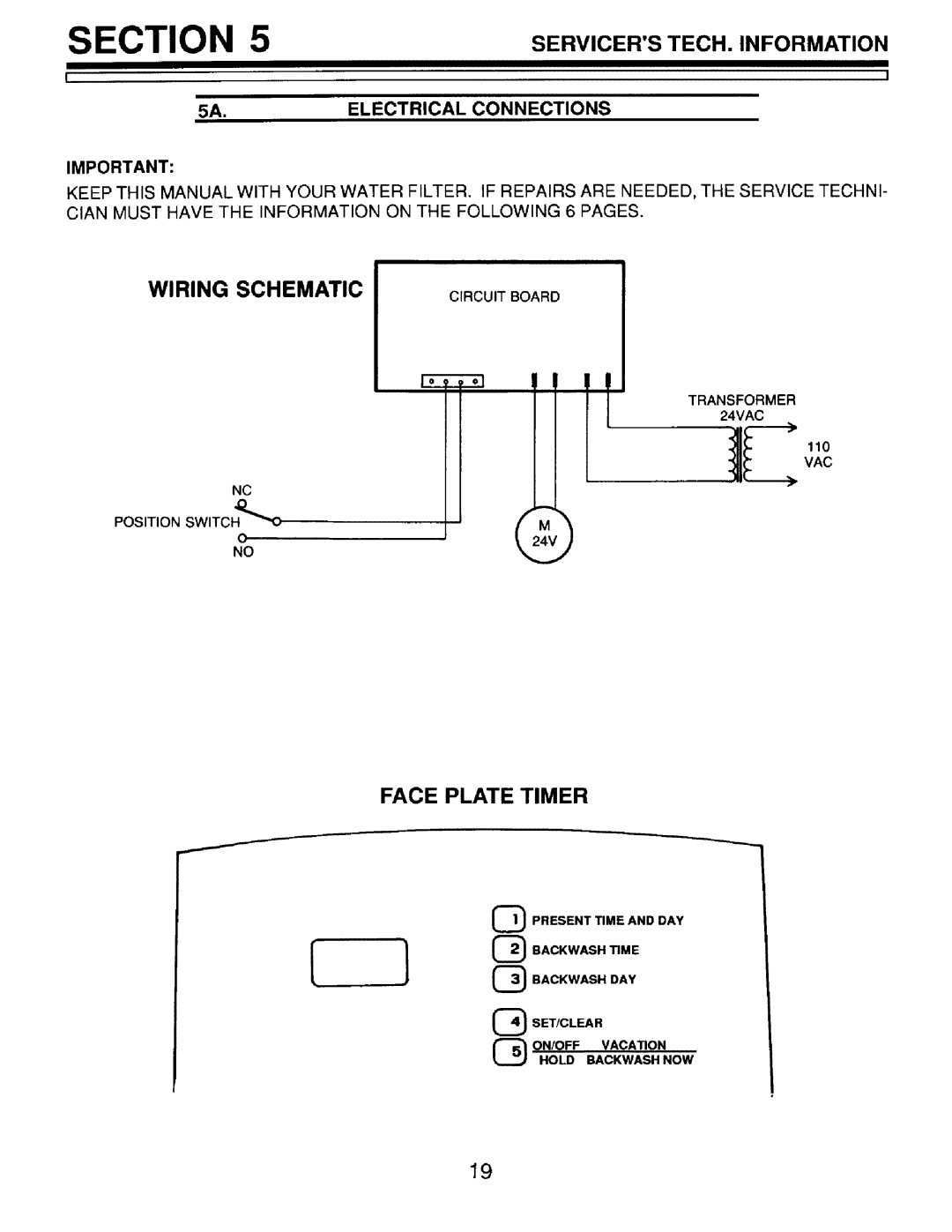 Sears 625.348241, 625.348251 Servicers TECH. Information, Wiring Schematic, Face Plate Timer, Electrical Connections 