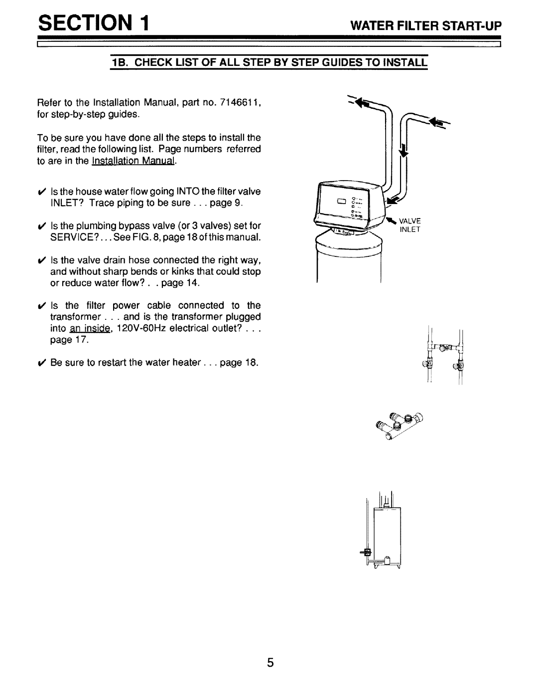 Sears 625.348234, 625.348251, 625.348241 Water Filter START-UP, LB. Check List of ALL Step by Step Guides to Install 