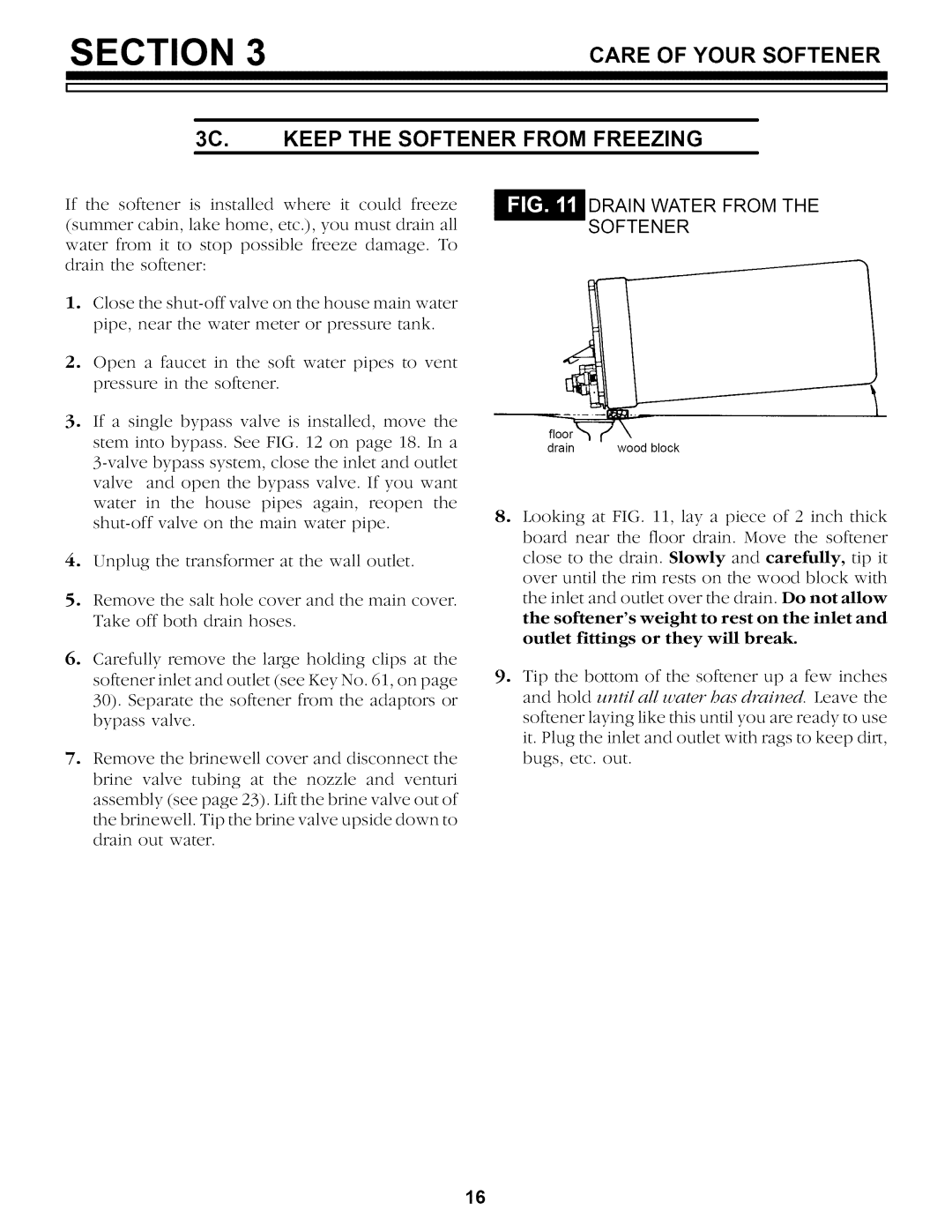 Sears 625.34842 owner manual Care of Your Softener 3C. Keep the Softener from Freezing 