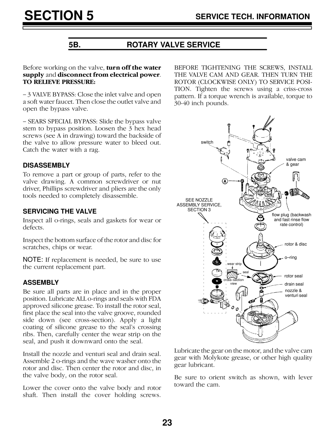 Sears 625.34845, 625.34844 Service TECH. Information 5B.ROTARY Valve Service, Disassembly, Servicing the Valve, Assembly 