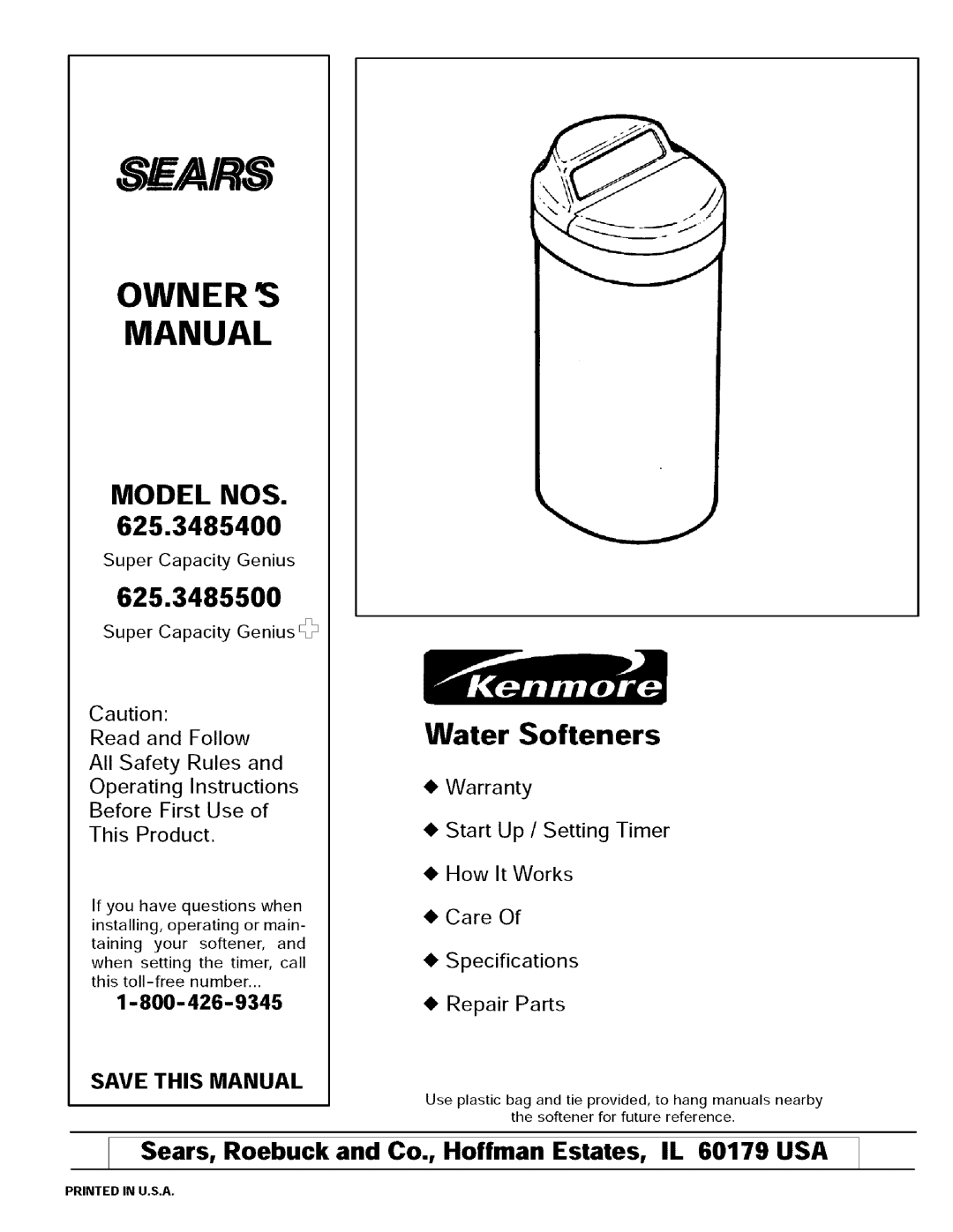 Sears 625.34855, 625.34854 owner manual Airs, Save this Manual 