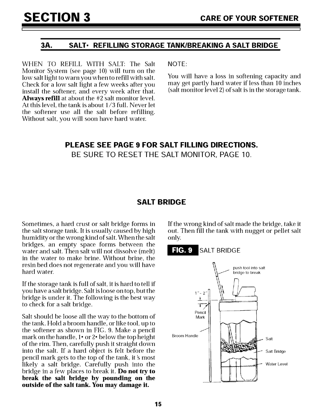 Sears 625.34855, 625.34854 owner manual Care of Your Softener, Salt Bridge 