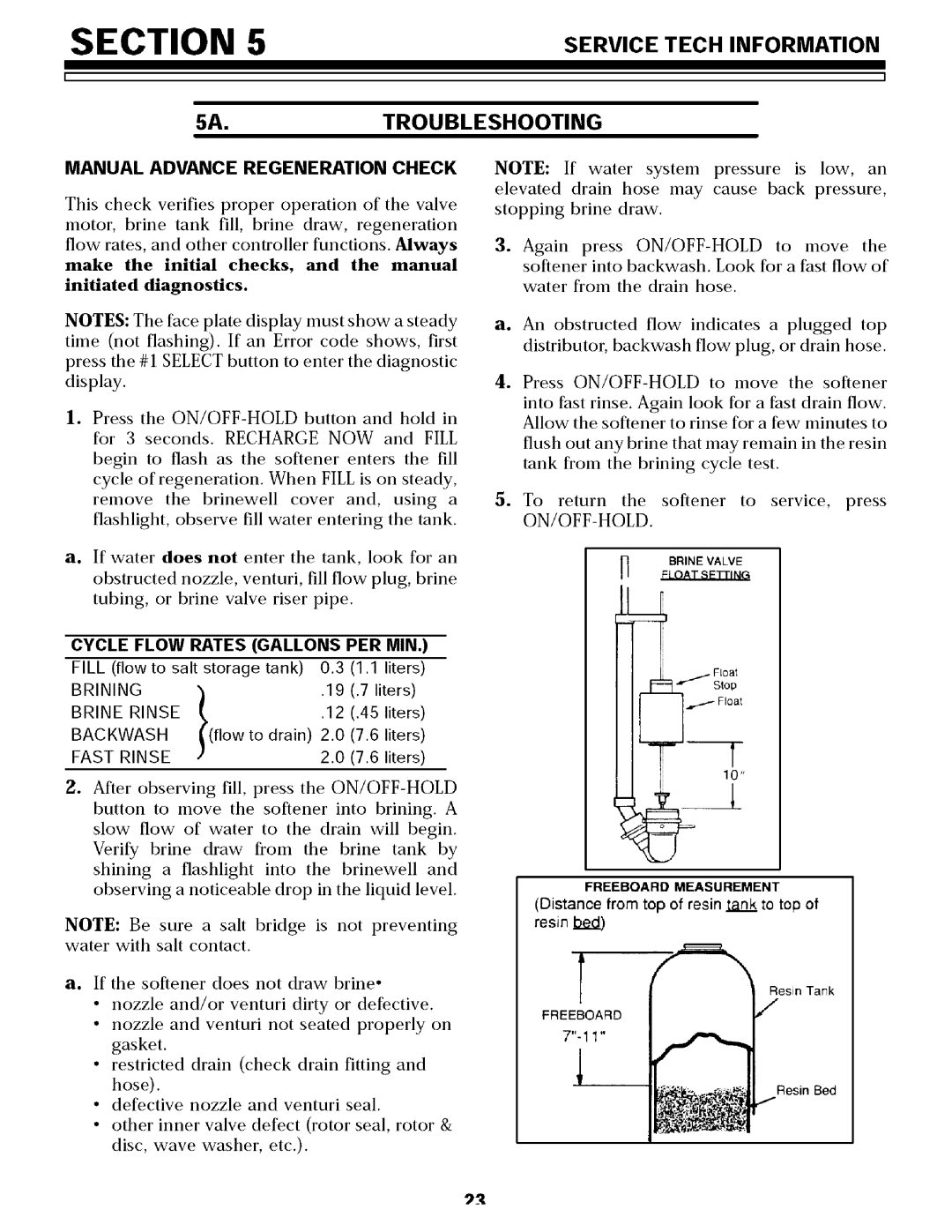Sears 625.34855, 625.34854 owner manual Manual Advance Regeneration Check, Cycle Flow Rates Gallons PER MIN 