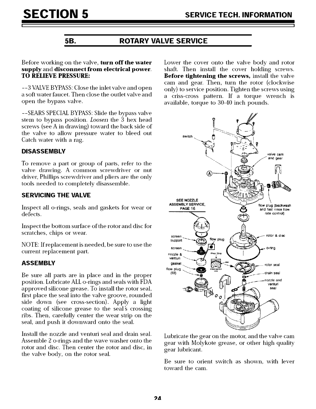 Sears 625.34854, 625.34855 Service TECH. Information 5B.ROTARY Valve Service, Disassembly, Servicing the Valve, Assembly 