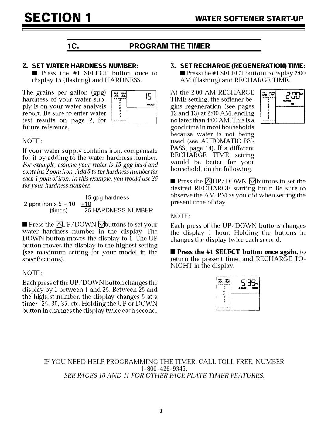 Sears 625.34855, 625.34854 owner manual Water Softener START-UP 1C.PROGRAM the Timer, SET Water Hardness Number 