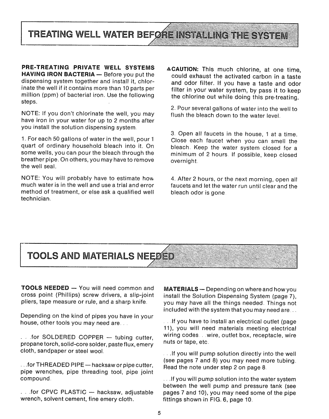 Sears 625.34929 owner manual Treating Well Water, PRE-TREATING Private Well Systems 