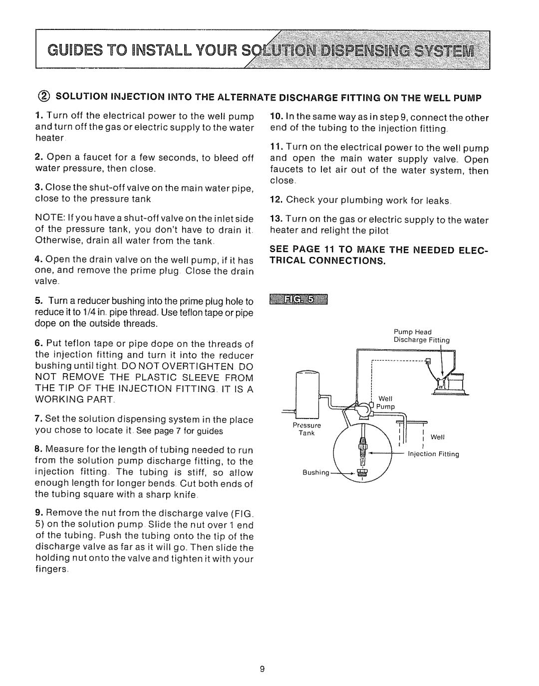 Sears 625.34929 TIP of the Injection Fitting IT is a Working Part, See page 11 to Make the Needed Elec, Trical Connections 