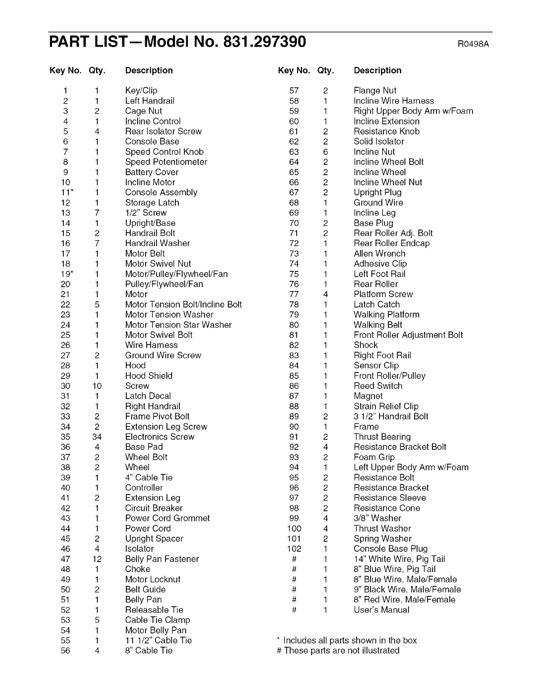 Sears 631.29739 user manual Part LIST--Model, Qty Description 