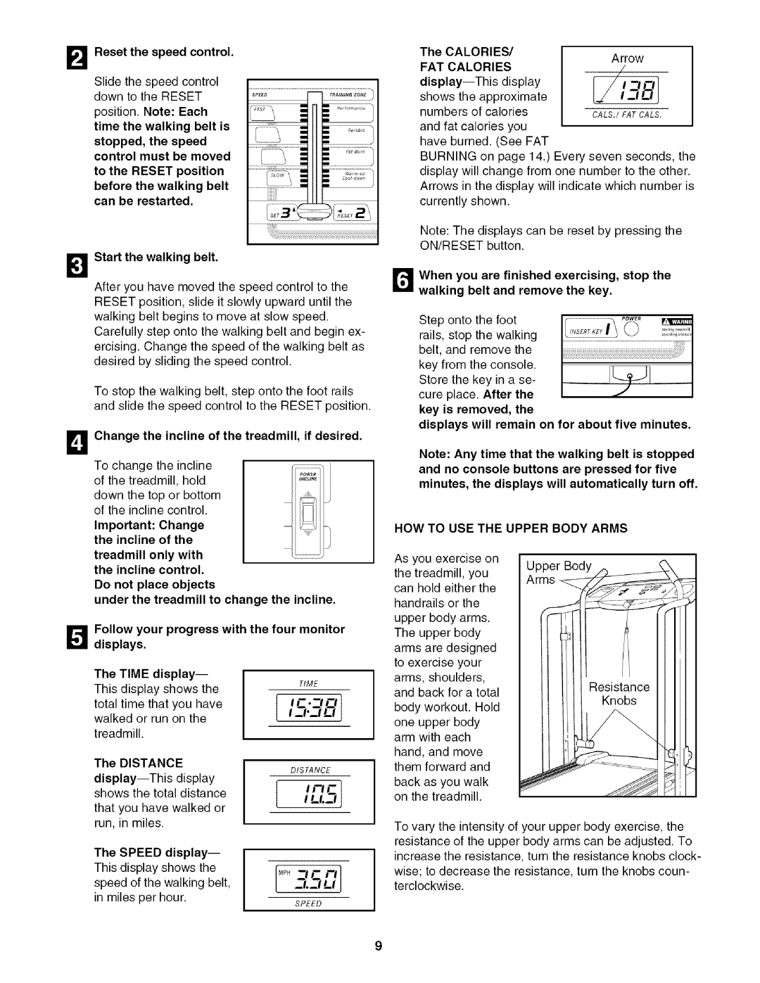 Sears 631.29739 Reset the speed control, Start the walking belt, Change the incline of the treadmill, if desired 