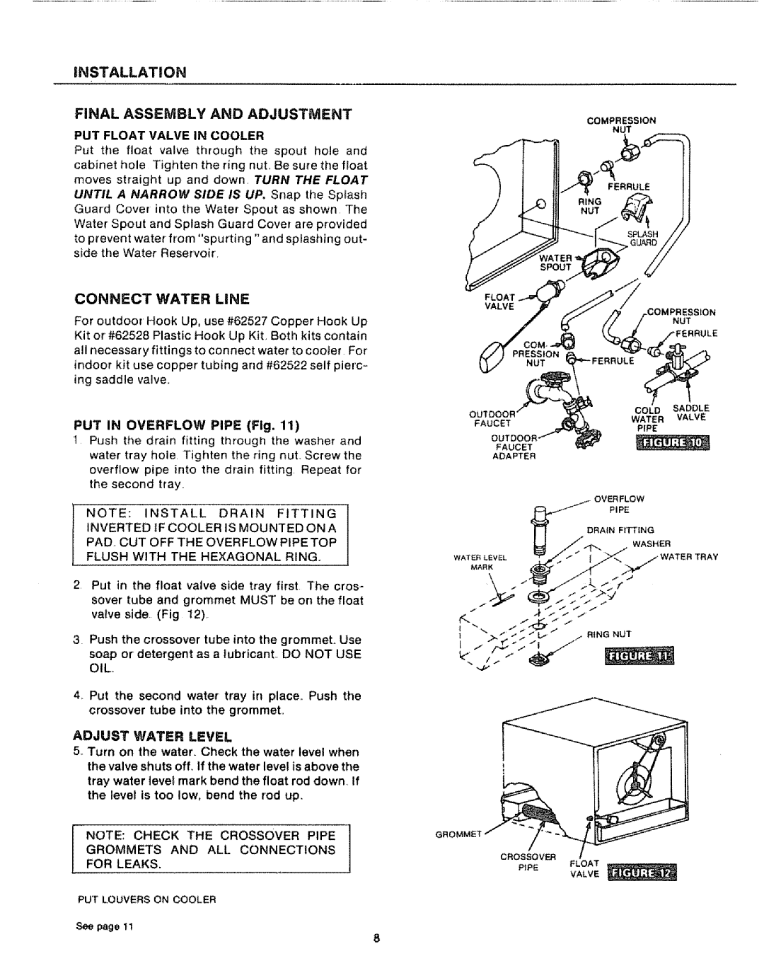 Sears 661.62453, 661.62467, 661.62463 Final Assembly and Adjustment, PUT Float Valve in Cooler, Oil, Adjust Water Level 