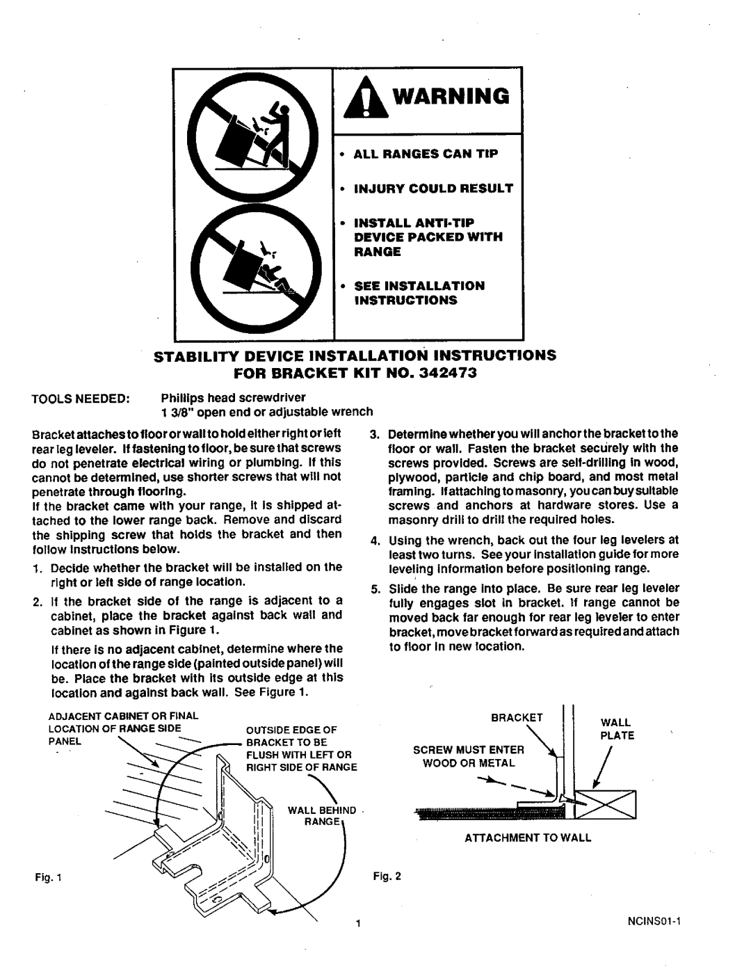 Sears 71381 warranty Tools Needed, Bracket Wall, Plate, Screwmust Enter, Wood or Metal 