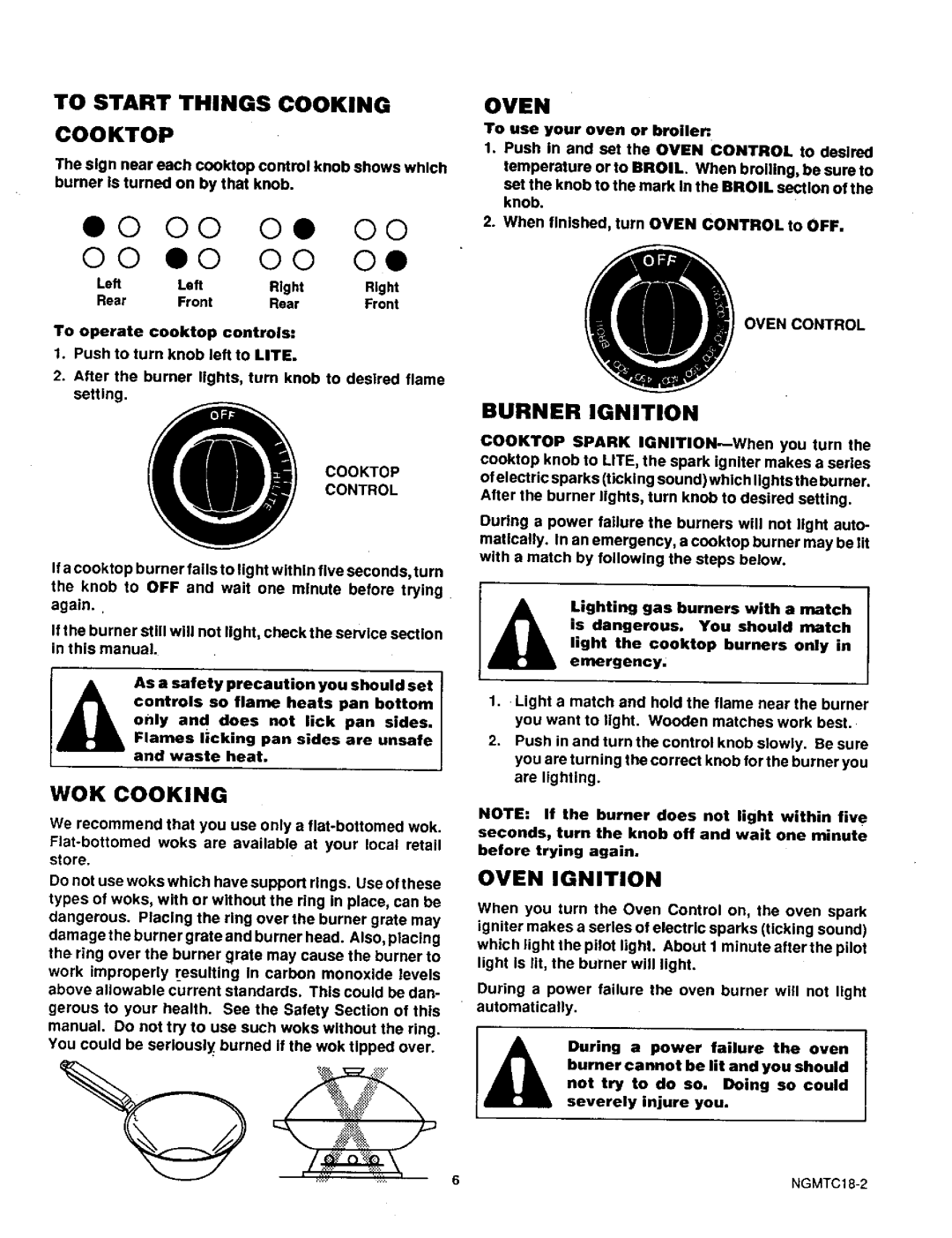 Sears 71381 Wok Cooking, To Start Things Cooking Cooktop, Burner Ignition, Oven Ignition, eO O0 Oe O0 O0 eO O0 Oe 