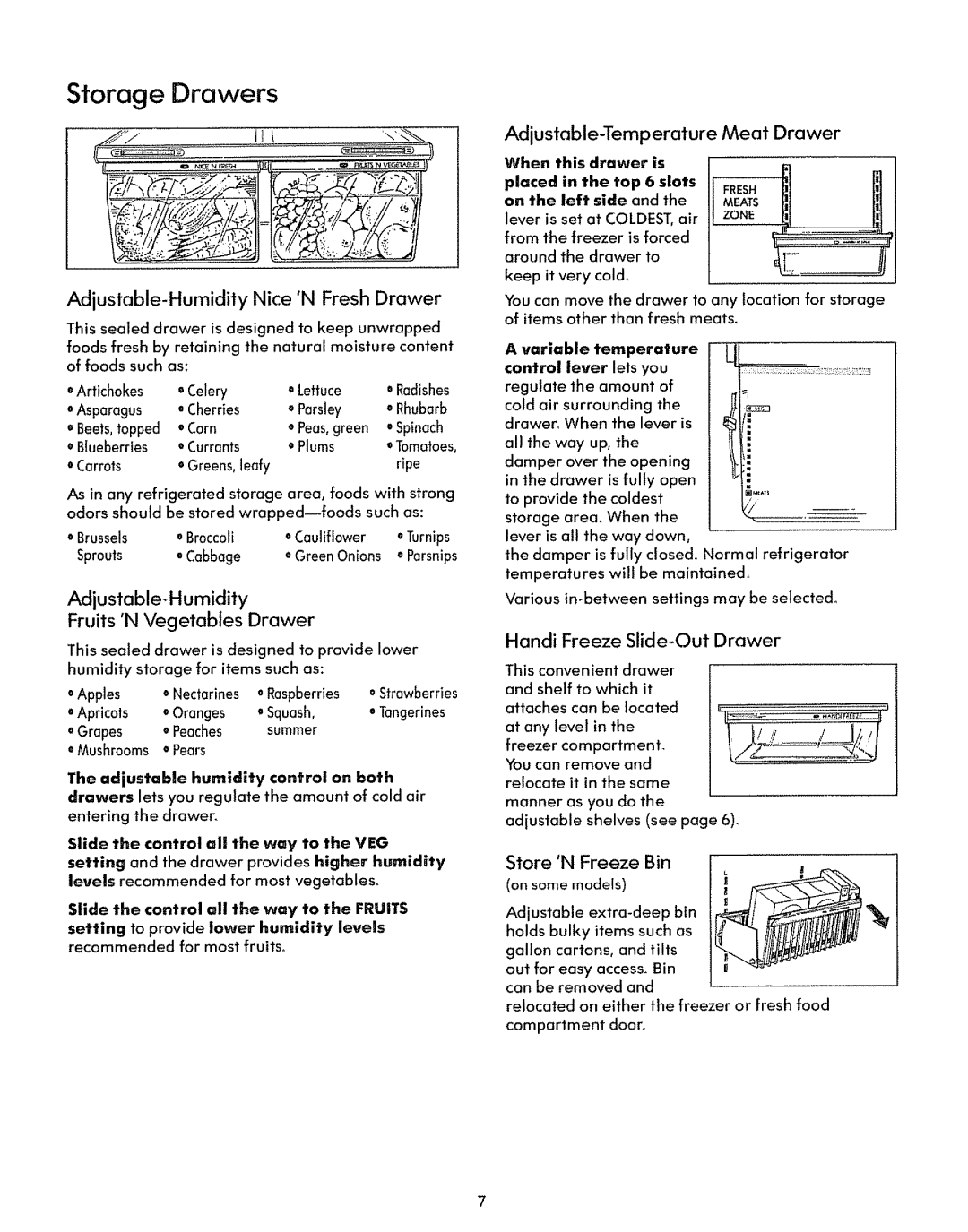 Sears 71579, 71571 Storage Drawers, Adjustable-Humidity Fruits NVegetables Drawer, Adjustable-Humidity Nice NFresh Drawer 