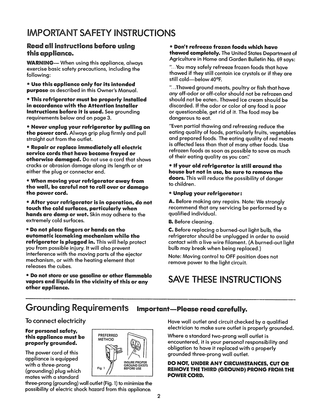 Sears 71578, 71579 iMPORTANT SAFETY INSTRUCTIONS, SAVE THESEiNSTRUCTIONS, Grounding Requirements, To connect electricity 