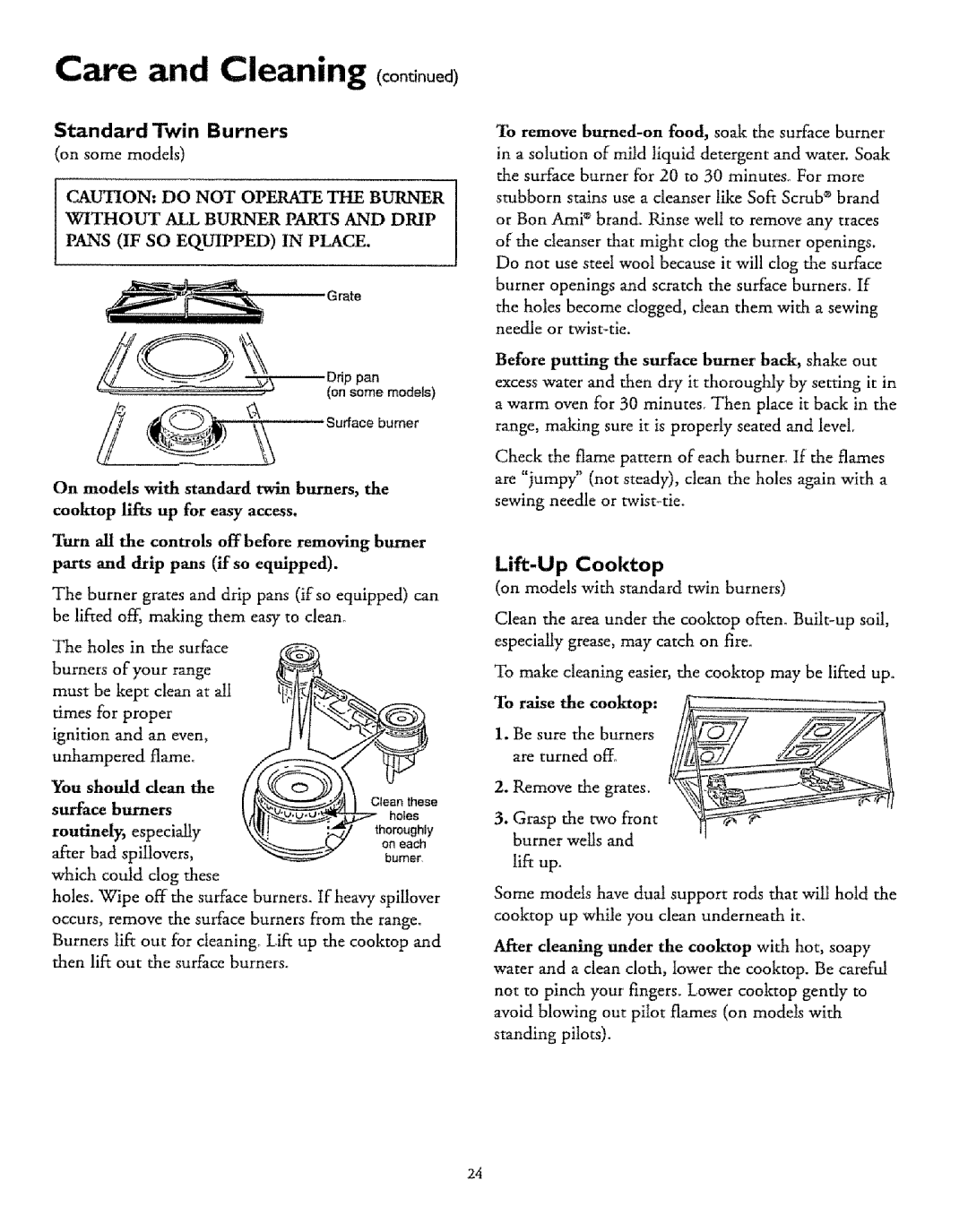 Sears 71665, 71751 Care and Cleaning oo oood, Without ALL BUtOq-ER Parts and Drip, Parts and drip pans if so equipped 