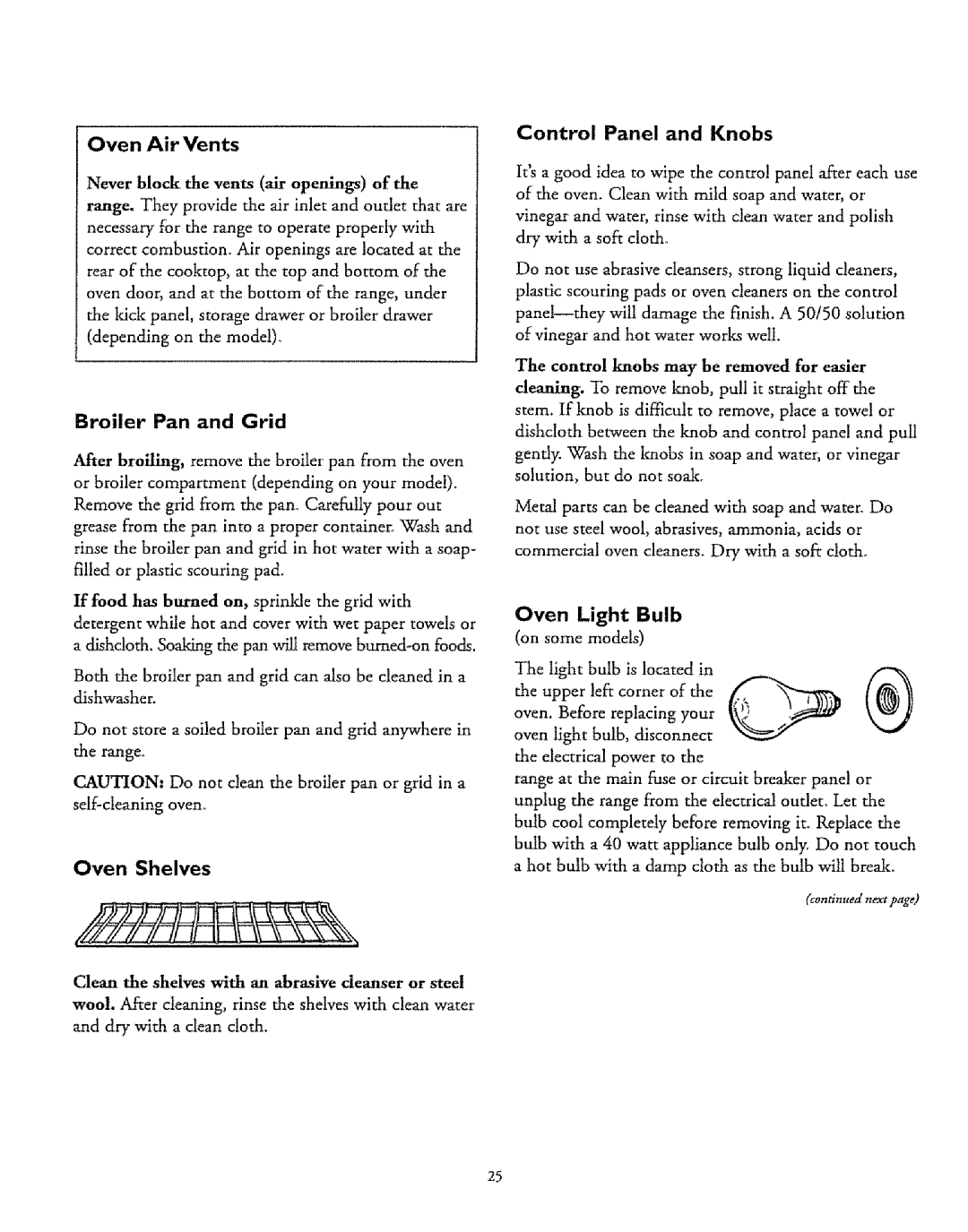 Sears 61011, 71751, 71068 Control Panel and Knobs, Oven Air Vents, Broiler Pan and Grid, Oven Light Bulb, On some models 