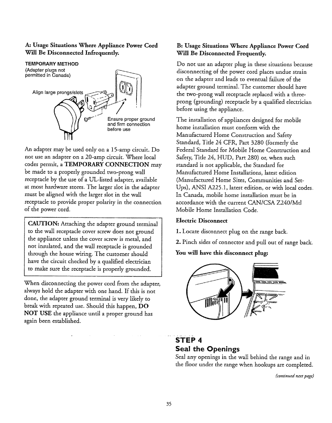 Sears 71668, 71751, 71068, 71351, 71168, 71161, 71061 Seal the Openings, Electric Disconnect, Wdl Be Disconnected Infrequently 